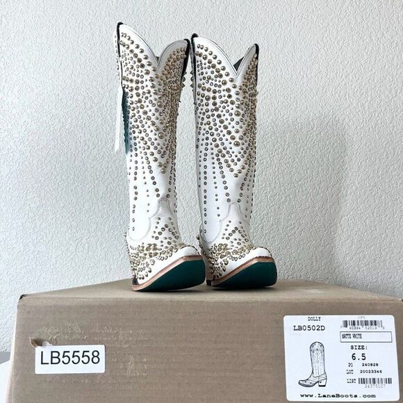 Lane DOLLY White Cowboy Boots Womens 6.5 Gold Bling Western Wedding Bridal Tall - Picture 10 of 11